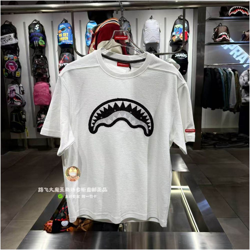SprayGround Shark Mouth Authentic Product New Arrival 26 W1210218 Unisex Simple Loose Short Sleeve T Shirt image 2