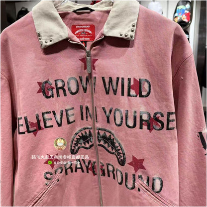 SprayGround Shark Mouth Counter Authentic 26 New W1211117 Men s and Women s American Retro Collar Jacket image 2