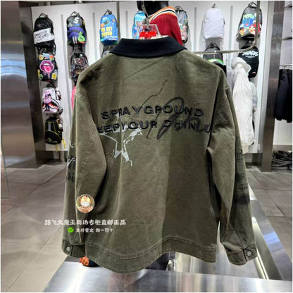 SprayGround Shark Mouth Counter Authentic 26 New W1211117 Men s and Women s American Retro Collar Jacket image 3