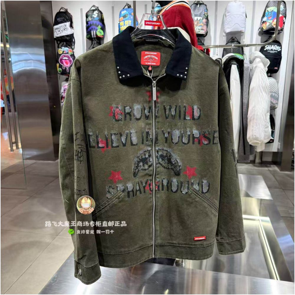 SprayGround Shark Mouth Counter Authentic 26 New W1211117 Men s and Women s American Retro Collar Jacket