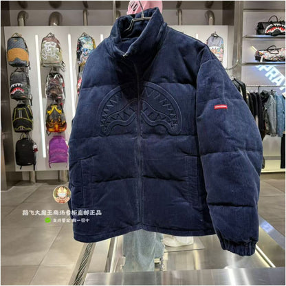 SprayGround Shark Mouth Counter Authentic 25 New W1141321 Men s and Women s Stand up Embroidered Down Jacket