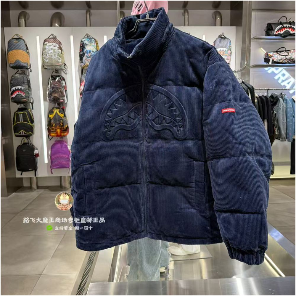 SprayGround Shark Mouth Counter Authentic 25 New W1141321 Men s and Women s Stand up Embroidered Down Jacket