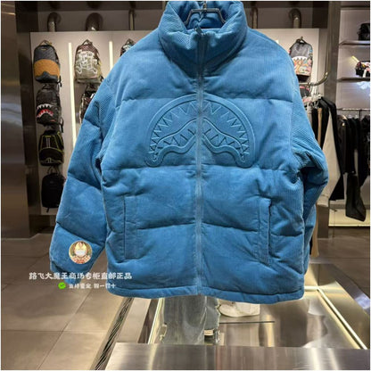 SprayGround Shark Mouth Counter Authentic 25 New W1141321 Men s and Women s Stand up Embroidered Down Jacket