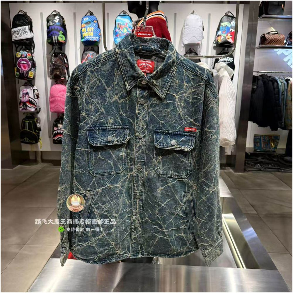 SprayGround Shark Mouth Authentic New 2026 Style W1213405 Men s and Women s Casual Denim Jacket image 0