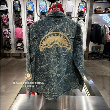 SprayGround Shark Mouth Authentic New 2026 Style W1213405 Men s and Women s Casual Denim Jacket image 1