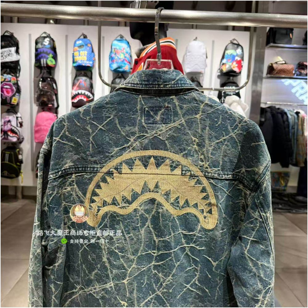SprayGround Shark Mouth Authentic New 2026 Style W1213405 Men s and Women s Casual Denim Jacket image 2