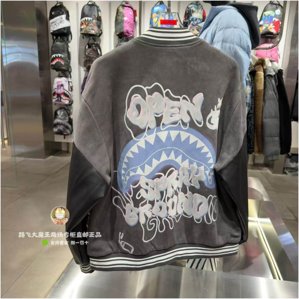 SprayGround Shark Mouth Counter Authentic 2026 New W1211112 Men s and Women s Personalized Trendy Baseball Jacket image 1