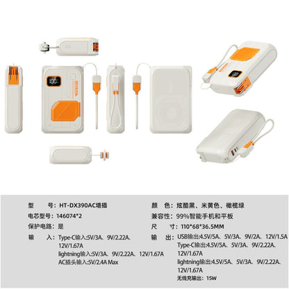 3C certified power bank five in one magnetic suction wireless built in cable fast charging AC plug 20000mAh large capacity image 4