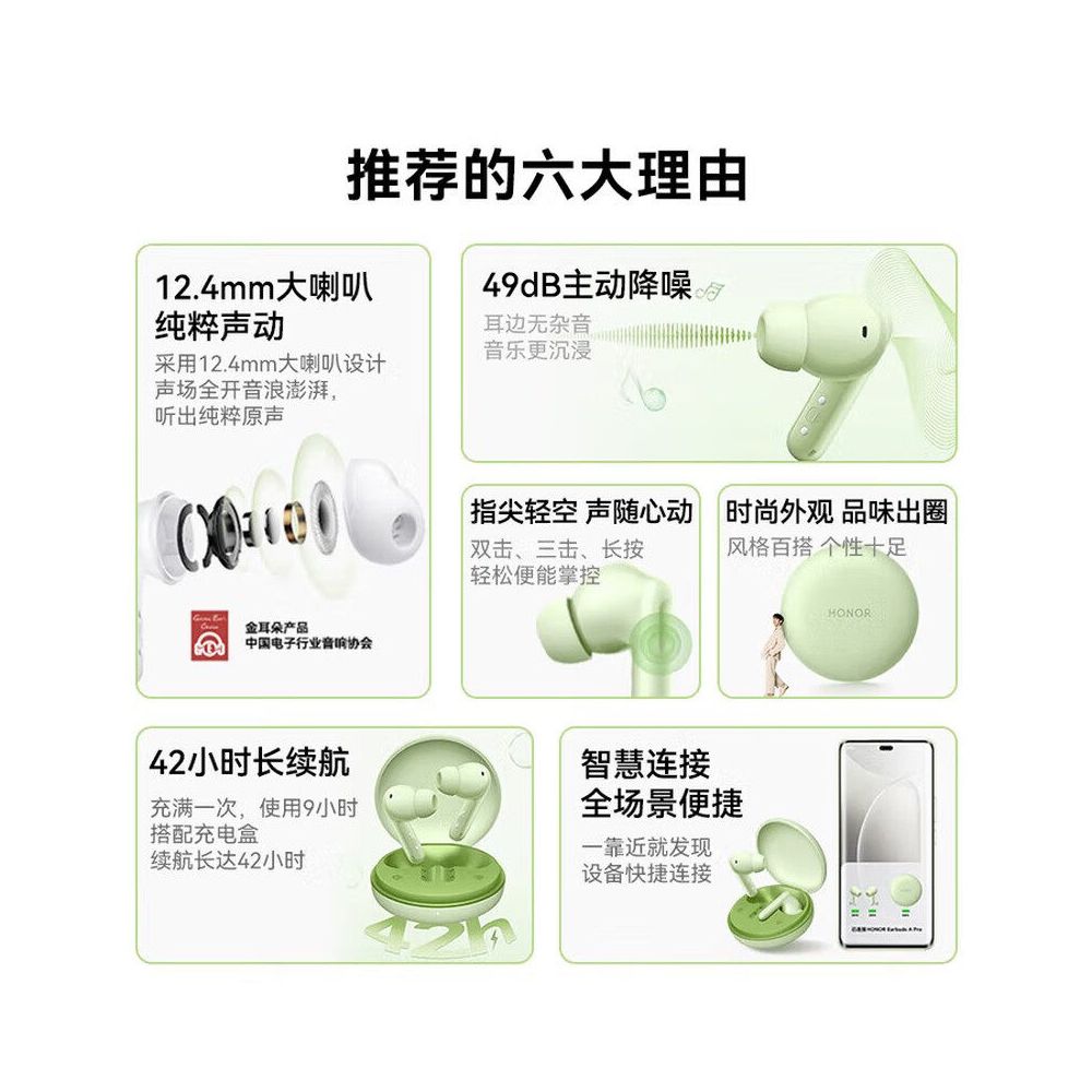 Honor Earbuds A Pro Bluetooth Earbuds Bluetooth 5 3 In Ear Call Active Noise Reduction Gaming Low Latency image 2
