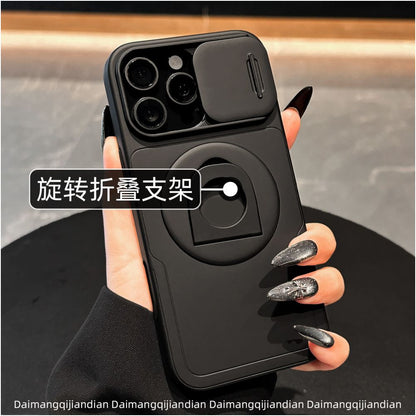 17 Suitable for Apple 16pro phone case new 15promax magnetic rotating bracket 14 2 in 1 13pm slide lens iPhone 12por all inclusive XSmax anti drop 8plus frosted SE image 3