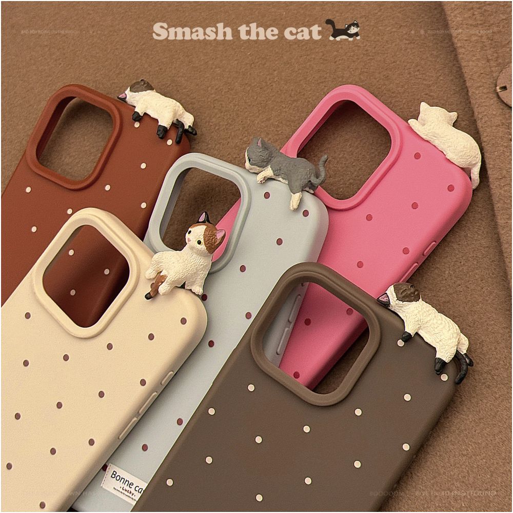 Cute 3D Pussy Cat Case for iPhone 16 Pro Max 11 12 13 14 15 17 Polka Dot Soft Cover image 2