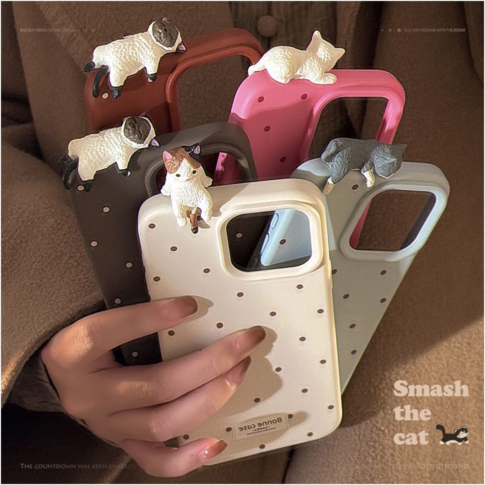 Cute 3D Pussy Cat Case for iPhone 16 Pro Max 11 12 13 14 15 17 Polka Dot Soft Cover image 4