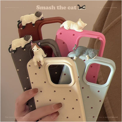 Cute 3D Pussy Cat Case for iPhone 16 Pro Max 11 12 13 14 15 17 Polka Dot Soft Cover image 0