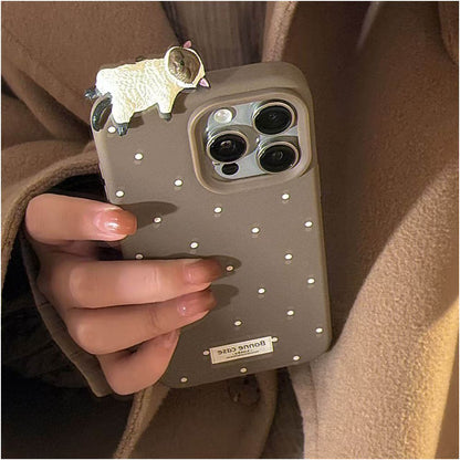 Cute 3D Pussy Cat Case for iPhone 16 Pro Max 11 12 13 14 15 17 Polka Dot Soft Cover