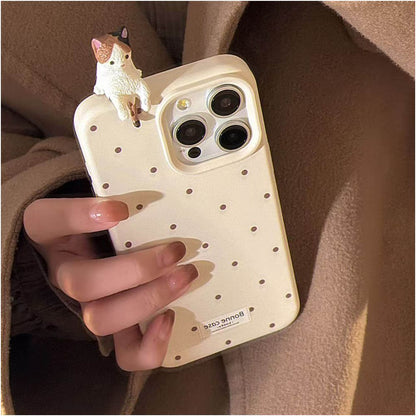 Cute 3D Pussy Cat Case for iPhone 16 Pro Max 11 12 13 14 15 17 Polka Dot Soft Cover