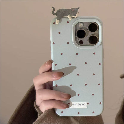 Cute 3D Pussy Cat Case for iPhone 16 Pro Max 11 12 13 14 15 17 Polka Dot Soft Cover