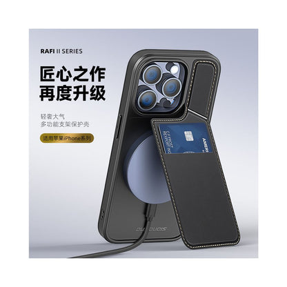 DUXDUCIS is suitable for Apple iPhone 16 15 Pro Max phone case 14 13 plus leather pattern protective cover holder card bag multifunctional Magsafe magnetic suction charging oil resistant and fingerpri image 1