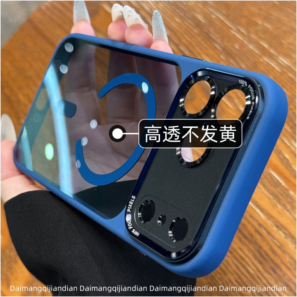 High end metal lens new 17 phone case suitable for iPhone 17 Pro new 16 Promax transparent magnetic suction Apple 15p all inclusive anti fall 14 plus couple 13 women 12 deep blue 11 image 2