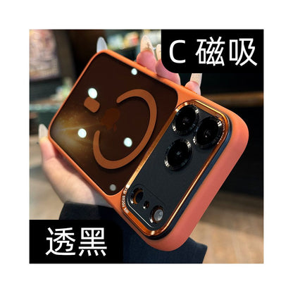 High end metal lens new 17 phone case suitable for iPhone 17 Pro new 16 Promax transparent magnetic suction Apple 15p all inclusive anti fall 14 plus couple 13 women 12 deep blue 11