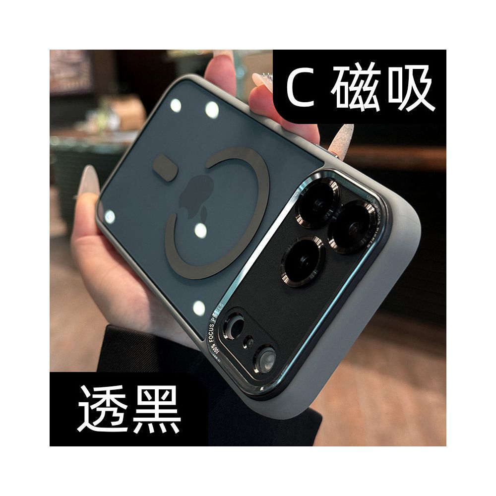 High end metal lens new 17 phone case suitable for iPhone 17 Pro new 16 Promax transparent magnetic suction Apple 15p all inclusive anti fall 14 plus couple 13 women 12 deep blue 11