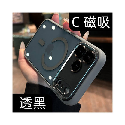 High end metal lens new 17 phone case suitable for iPhone 17 Pro new 16 Promax transparent magnetic suction Apple 15p all inclusive anti fall 14 plus couple 13 women 12 deep blue 11