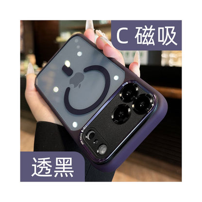 High end metal lens new 17 phone case suitable for iPhone 17 Pro new 16 Promax transparent magnetic suction Apple 15p all inclusive anti fall 14 plus couple 13 women 12 deep blue 11