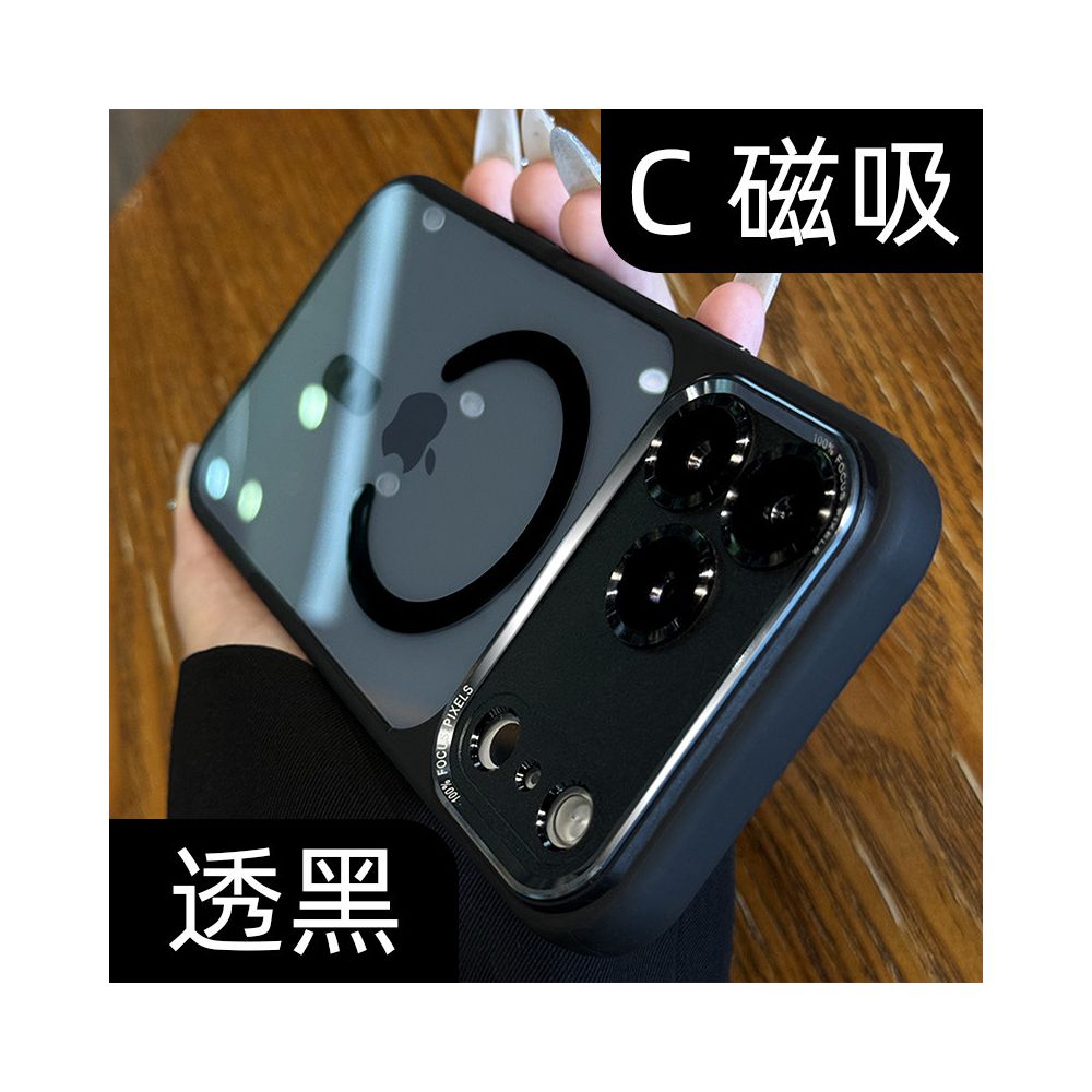 High end metal lens new 17 phone case suitable for iPhone 17 Pro new 16 Promax transparent magnetic suction Apple 15p all inclusive anti fall 14 plus couple 13 women 12 deep blue 11