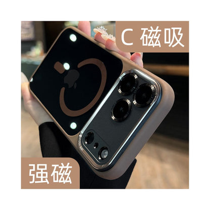 High end metal lens new 17 phone case suitable for iPhone 17 Pro new 16 Promax transparent magnetic suction Apple 15p all inclusive anti fall 14 plus couple 13 women 12 deep blue 11