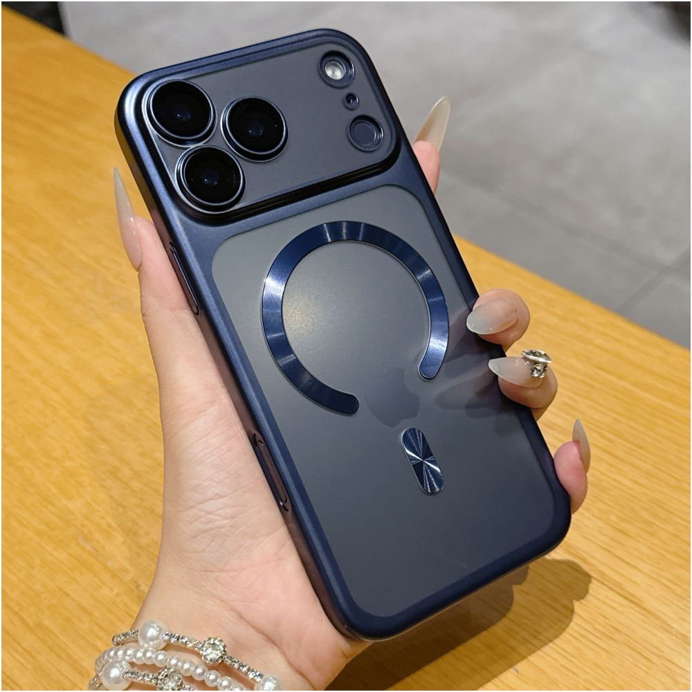 Suitable for iPhone 17 Promax magnetic phone protective case frosted semi transparent Apple 17 Pro electroplated with built in lens film 16pm internet famous fashionable simple and popular 15por all inclusive anti fall protective cover