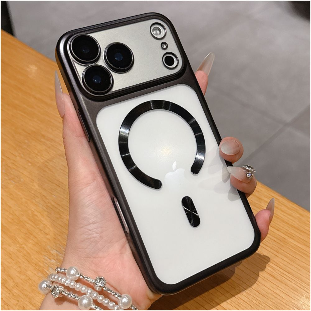 Suitable for iPhone 17 Promax magnetic phone protective case frosted semi transparent Apple 17 Pro electroplated with built in lens film 16pm internet famous fashionable simple and popular 15por all inclusive anti fall protective cover
