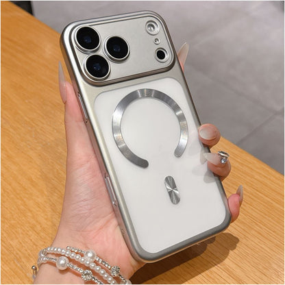 Suitable for iPhone 17 Promax magnetic phone protective case frosted semi transparent Apple 17 Pro electroplated with built in lens film 16pm internet famous fashionable simple and popular 15por all inclusive anti fall protective cover