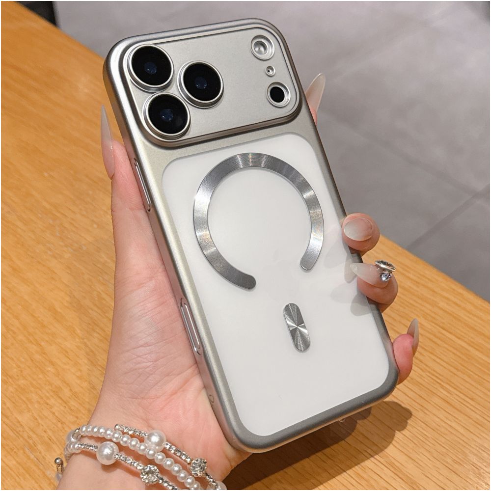 Suitable for iPhone 17 Promax magnetic phone protective case frosted semi transparent Apple 17 Pro electroplated with built in lens film 16pm internet famous fashionable simple and popular 15por all inclusive anti fall protective cover