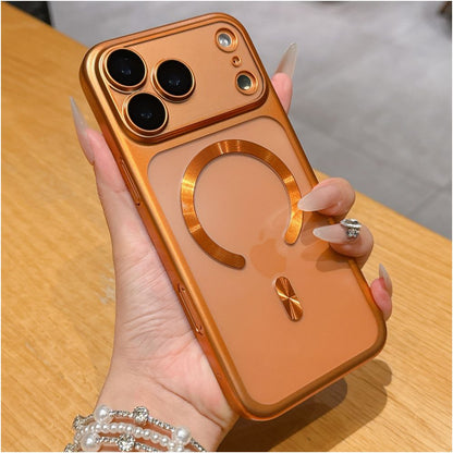 Suitable for iPhone 17 Promax magnetic phone protective case frosted semi transparent Apple 17 Pro electroplated with built in lens film 16pm internet famous fashionable simple and popular 15por all inclusive anti fall protective cover