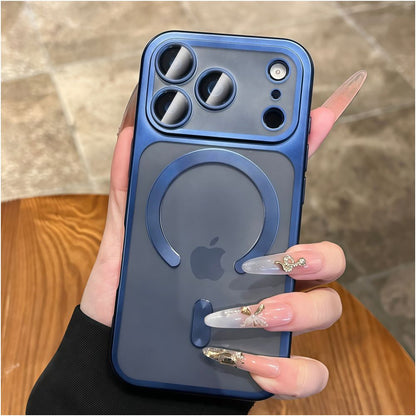Suitable for iPhone 17 Promax magnetic phone protective case frosted semi transparent Apple 17 Pro electroplated with built in lens film 16pm internet famous fashionable simple and popular 15por all inclusive anti fall protective cover