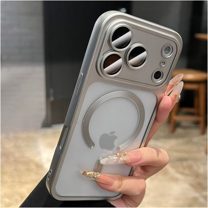 Suitable for iPhone 17 Promax magnetic phone protective case frosted semi transparent Apple 17 Pro electroplated with built in lens film 16pm internet famous fashionable simple and popular 15por all inclusive anti fall protective cover