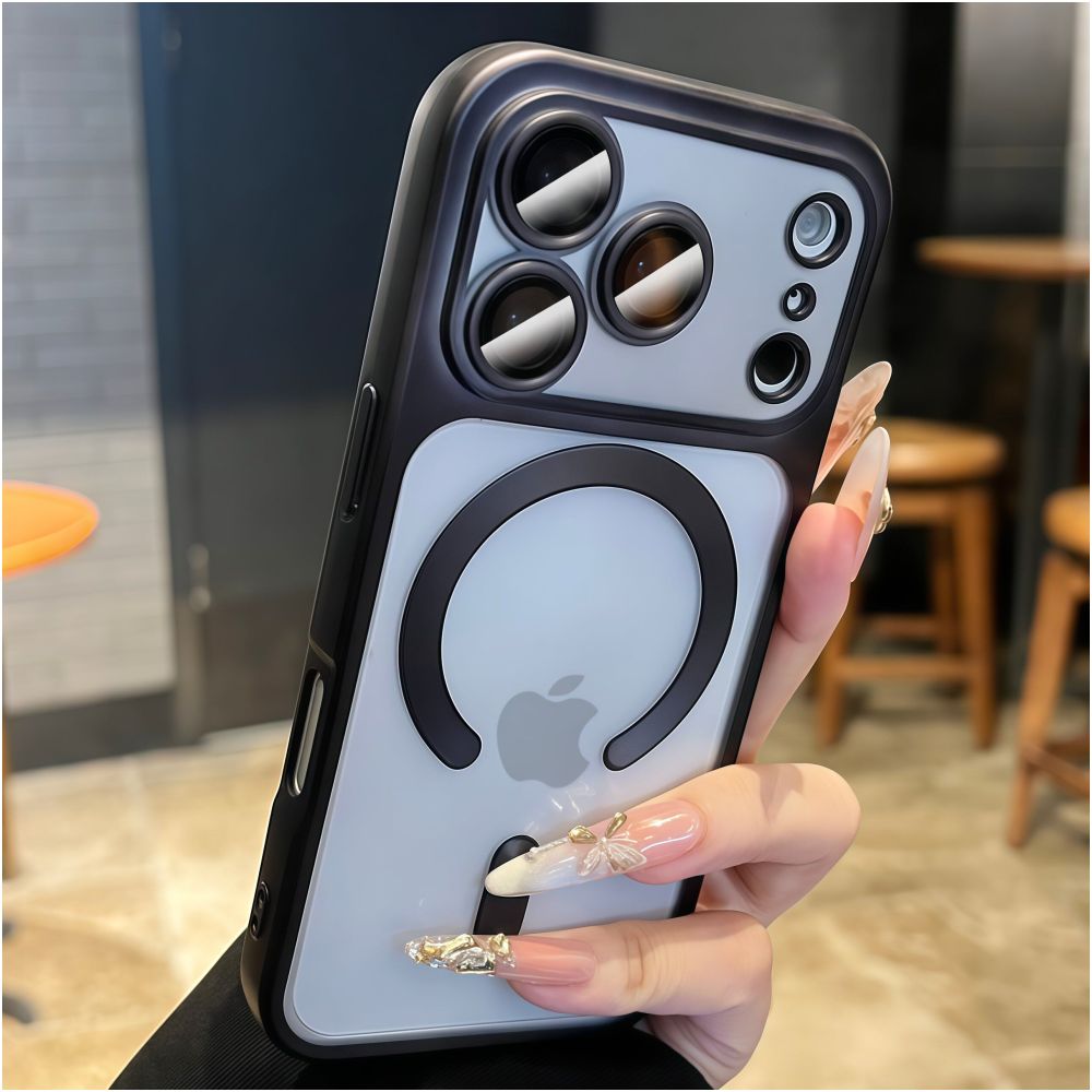 Suitable for iPhone 17 Promax magnetic phone protective case frosted semi transparent Apple 17 Pro electroplated with built in lens film 16pm internet famous fashionable simple and popular 15por all inclusive anti fall protective cover