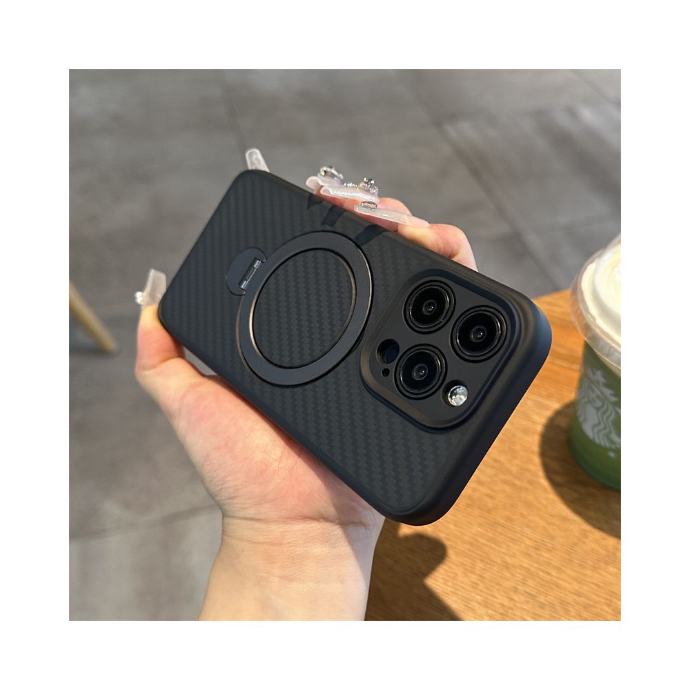 17 Carbon Fiber Pattern Magnetic Bracket 16Pro Suitable for Apple iPhone 15promax Phone Protection Case New Kevlar Pattern 14 Premium 13 Armor 12 Creative 11 Full Pack Anti Fall Protection Cover image 4