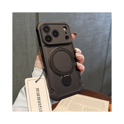 Military anti drop suitable for iPhone 17 Promax phone case 360 degree magnetic bracket 16pro thick soft edge 15pro with airbag black protective cover 14 13 men s frosted semi transparent