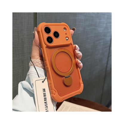 Military anti drop suitable for iPhone 17 Promax phone case 360 degree magnetic bracket 16pro thick soft edge 15pro with airbag black protective cover 14 13 men s frosted semi transparent