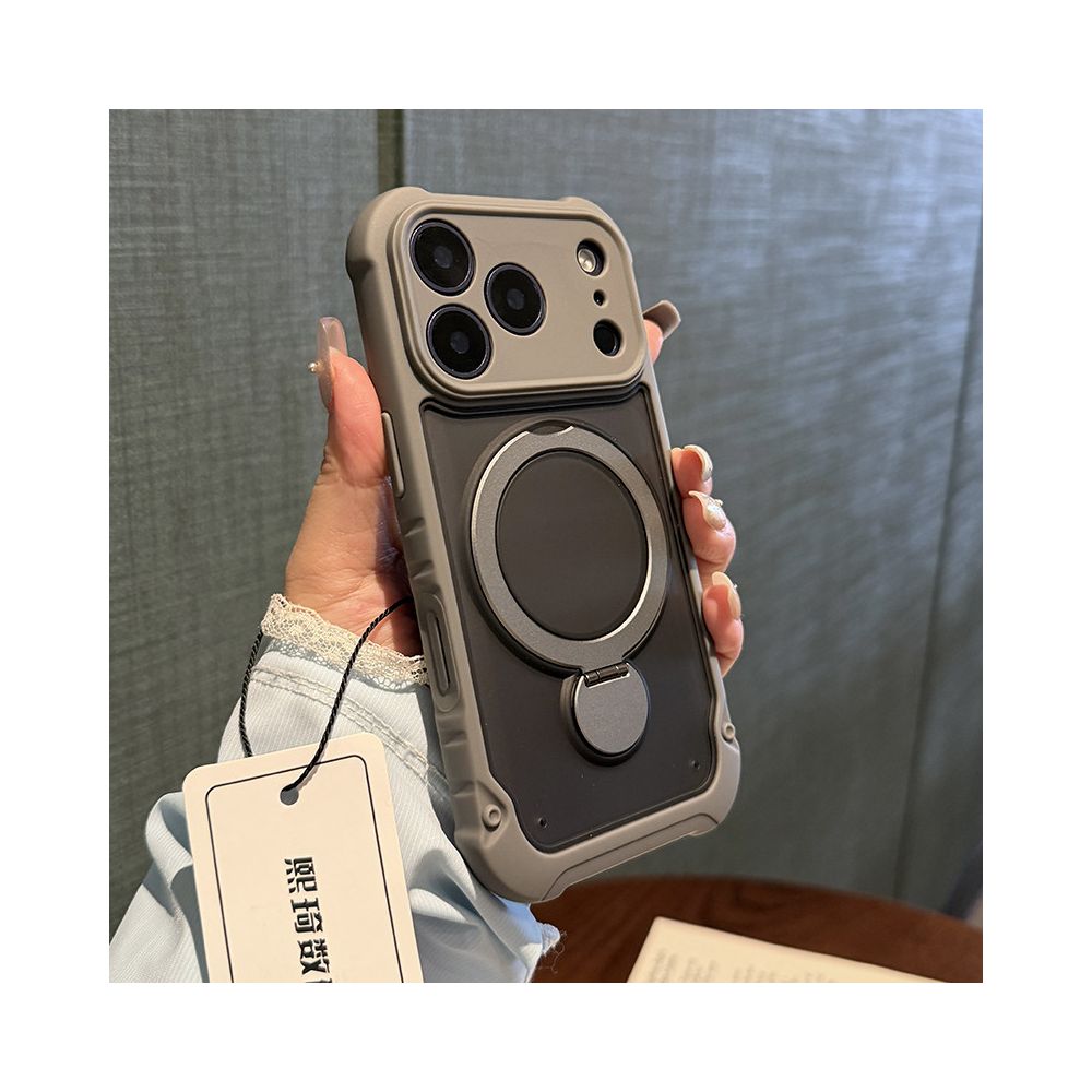 Military anti drop suitable for iPhone 17 Promax phone case 360 degree magnetic bracket 16pro thick soft edge 15pro with airbag black protective cover 14 13 men s frosted semi transparent