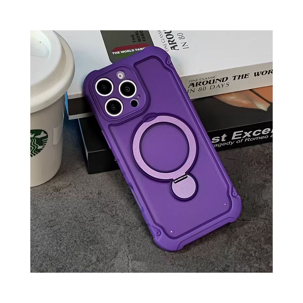 Military anti drop suitable for iPhone 17 Promax phone case 360 degree magnetic bracket 16pro thick soft edge 15pro with airbag black protective cover 14 13 men s frosted semi transparent