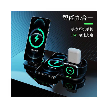 15W Six in One Wireless Charging Smart Watch Earphones Phone Charging Stand Multi functional Wireless Charger Cross border Wireless iPhone Charger image 1
