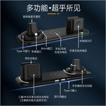 15W Six in One Wireless Charging Smart Watch Earphones Phone Charging Stand Multi functional Wireless Charger Cross border Wireless iPhone Charger image 3