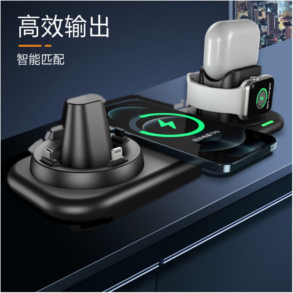 15W Six in One Wireless Charging Smart Watch Earphones Phone Charging Stand Multi functional Wireless Charger Cross border Wireless iPhone Charger image 4