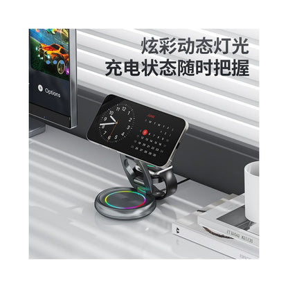 Folding 3 in 1 Wireless Charger Metal Suitable for Apple 17 Promax Phone iPhone 16 Magnetic Bracket Magsafe Fast Charging 15 Desktop 14 Base iWatch Watch Family Bucket image 5