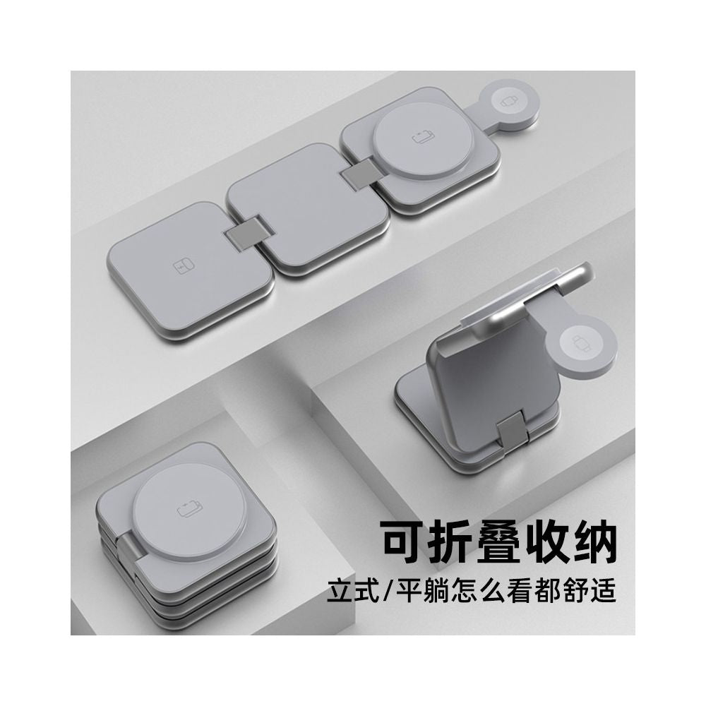 Three in one wireless charger fast charging Magsafe magnetic bracket suitable for Apple 16 phones iPhone 15 promax aluminum alloy iwatch watches Apple earphones desktop folding base image 5