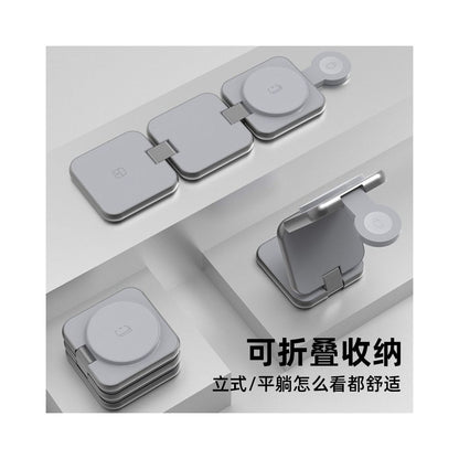 Three in one wireless charger fast charging Magsafe magnetic bracket suitable for Apple 16 phones iPhone 15 promax aluminum alloy iwatch watches Apple earphones desktop folding base image 5