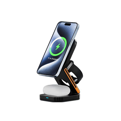 New folding three in one wireless charger desktop stand base portable suitable for iPhone 15 Apple 16 Promax Magsafe magnetic earphones 14 watches iWatch image 5