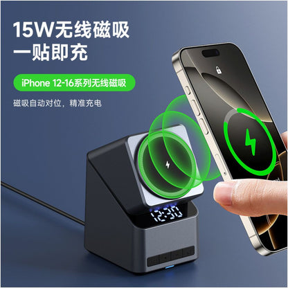 Multifunctional 3 in 1 Electric Rotating Magic Cube Magnetic Wireless Charger Clock Earphones Watch Phone Stand 15W Fast Charging Suitable for Apple Huawei Xiaomi Desk Stand image 3