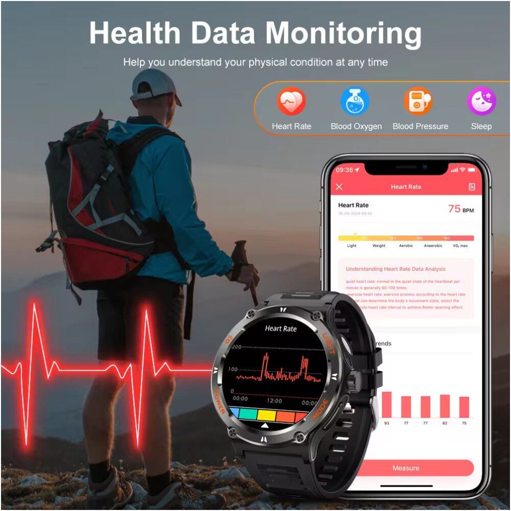 Sport Smart Watch Men GPS Fitness Compass LED Waterproof Watch image 3